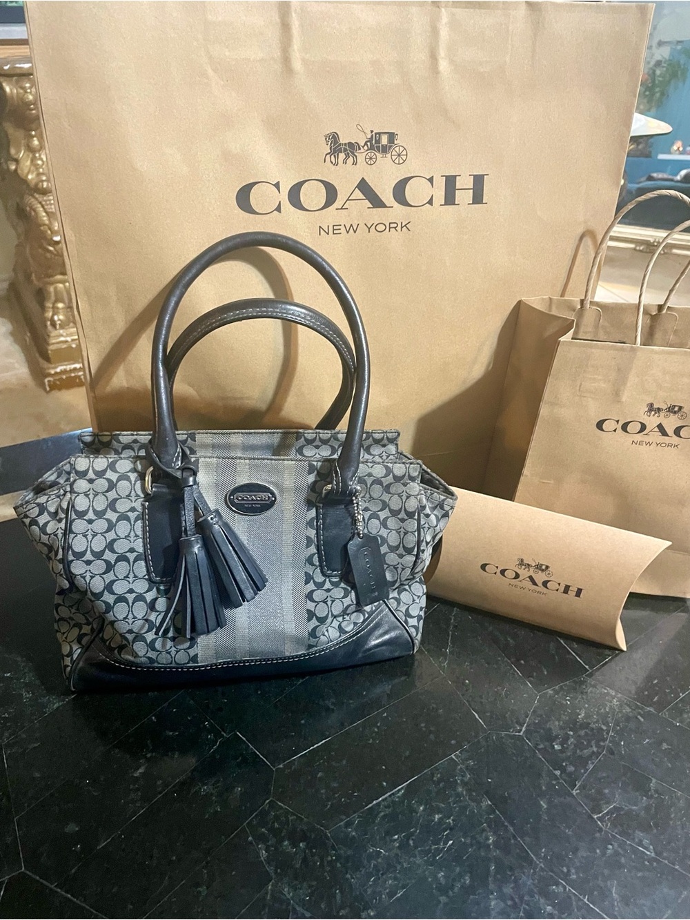 Coach Signature Canvas Satchel in Gray and Black
